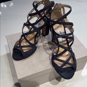Jimmy Choo Dillan 85 Light Indigo Ankle Strap Heels
